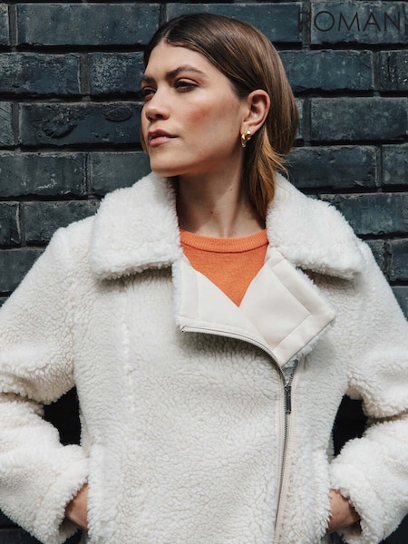 Roman White Borg Detail Aviator Jacket (Y16117) | £75