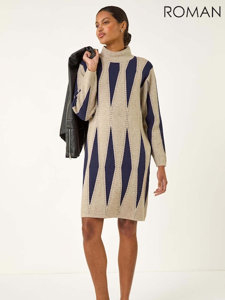 Roman Blue Abstract Knit Jumper Dress (Y16127) | £55