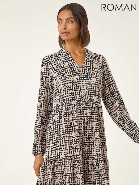 Roman Natural Textured Geo Print Smock Dress (Y16158) | £45