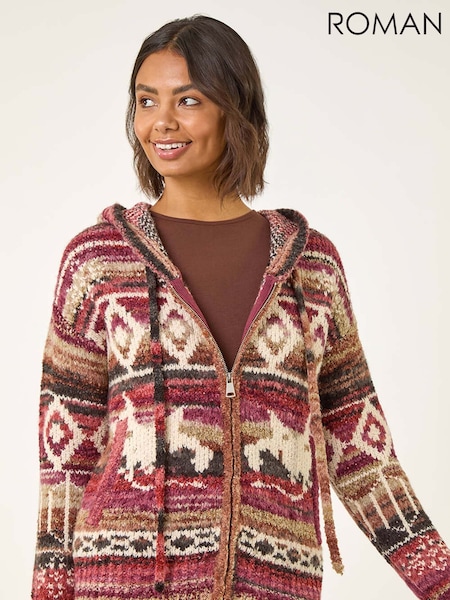Roman Red Jacquard Zip Hooded Cardigan (Y16160) | £55