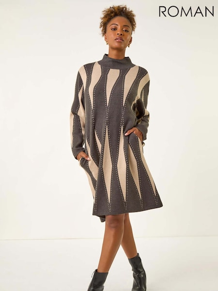 Roman Grey Abstract Knit Jumper Dress (Y16164) | £55