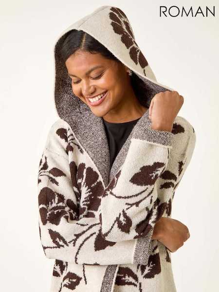 Roman Natural Floral Hooded Knit Cardigan (Y16182) | £50
