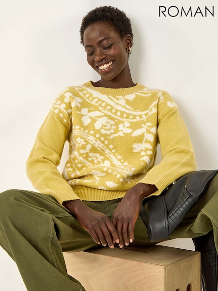 Roman Yellow Floral Jacquard Knit Jumper (Y16183) | £45