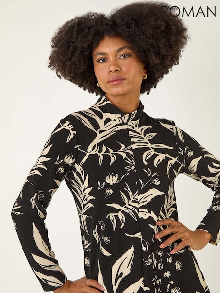 Roman Black Floral High Neck Swing Blouse (Y16194) | £42