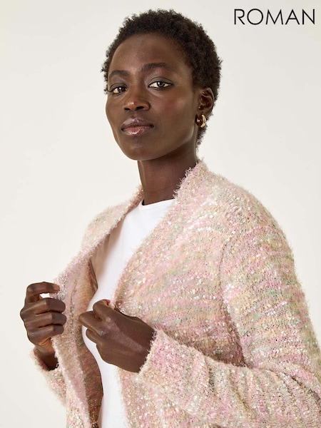 Roman Pink Speckled Popcorn Knit Cardigan (Y16243) | £45