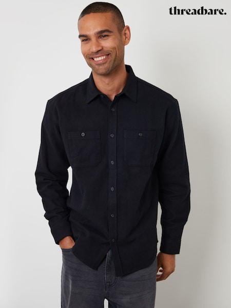 Threadbare Black Cotton Flannel Relaxed Fit Shirt (Y16261) | £28