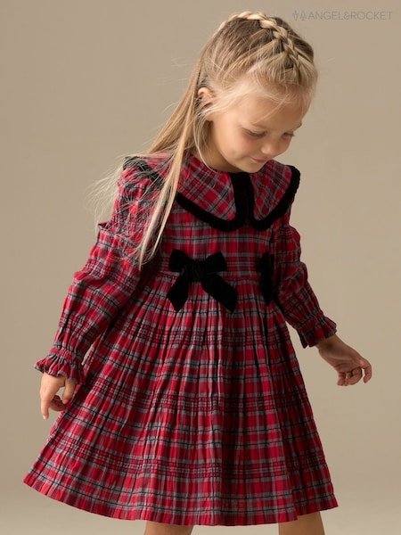 Angel & Rocket Red Fia Frill Collar Tartan Bow Dress (Y16330) | £28 - £30