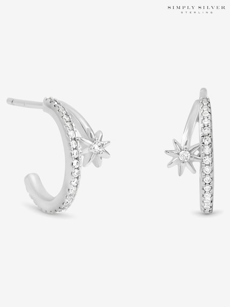 Simply Silver 925 Sterling Silver Cubic Zirconia Double Row Celestial Hoop Earrings (Y16558) | £30