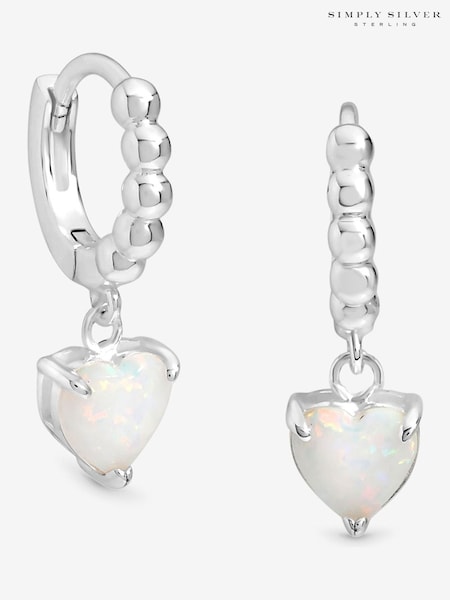 Simply Silver 925 Sterling Silver Polished and Opal Heart Hoop Earrings (Y16575) | £35
