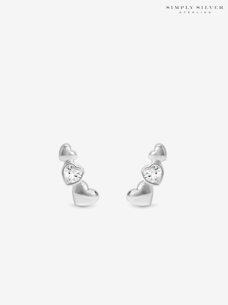 Simply Silver 925 Sterling Silver Cubic Zirconia Heart Climber Earrings (Y16599) | £25