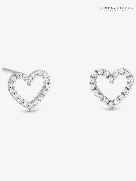 Simply Silver Silver Tone Cubic Zirconia Open Heart Earrings Gift Sleeve (Y16613) | £15