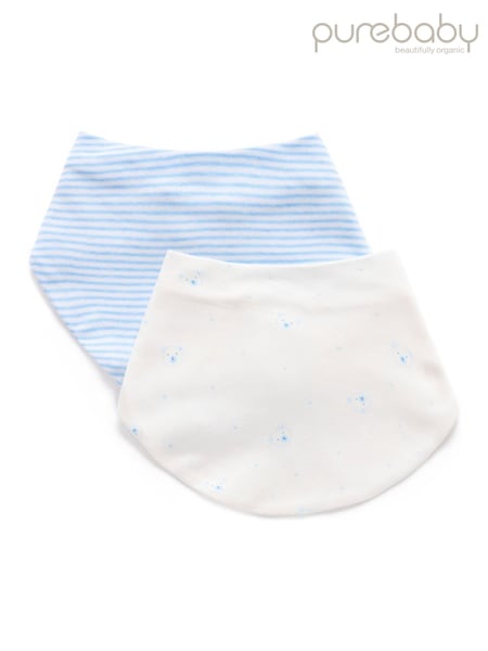 Purebaby Blue 2 Pack Essential Dribble Bibs (Y16631) | £12