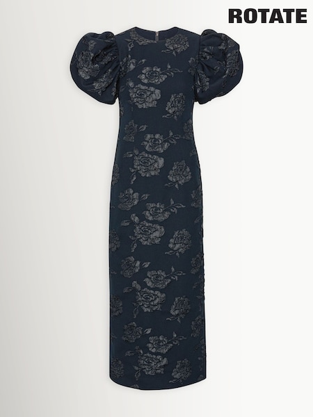Rotate Blue Jacquard Midi Puff Dress (Y16668) | £330
