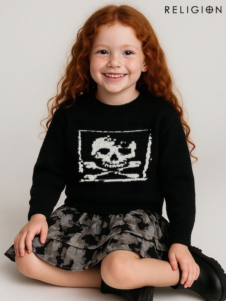 Religion Black Skully Jumper With White Intarsia Skull And Crossbone (Y16700) | £35