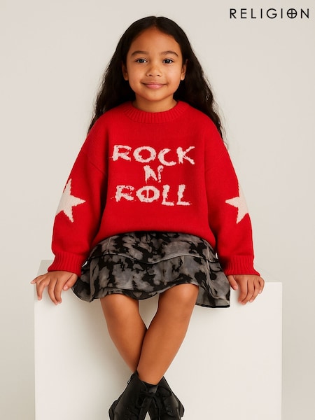Religion Red Rock N Roll Slogan Jumper With Stars (Y16712) | £35