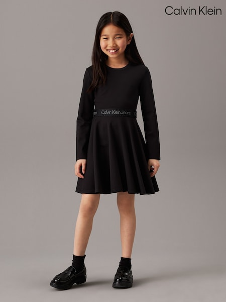 Calvin Klein Black Flared Punto Logo Dress (Y16745) | £60