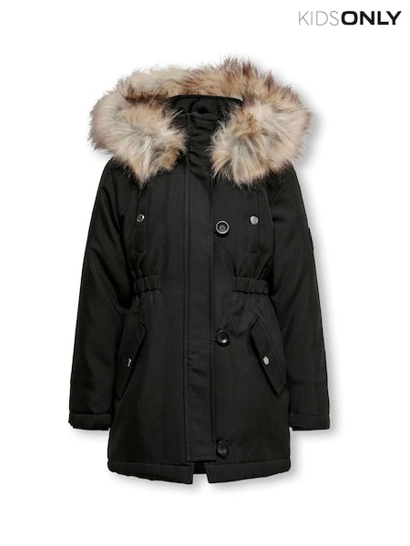 ONLY KIDS Faux Fur Trim Parka Black Coat (Y16815) | £46
