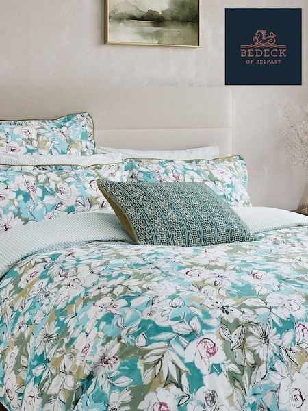 Bedeck of Belfast Blue Green Azmi 200 Thread Count Pillowcases Pair (Y16874) | £24
