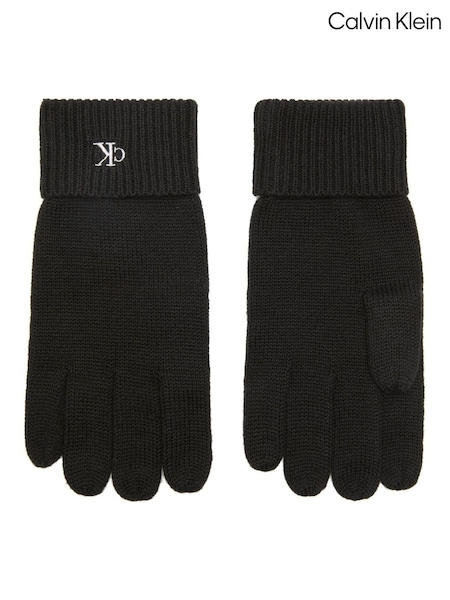 Calvin Klein Black Knit Signature Logo Touchscreen Gloves (Y16975) | £45