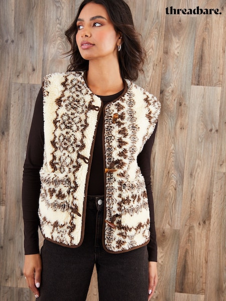 Threadbare Cream Printed Fleece Borg Gilet (Y17154) | £35
