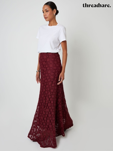 Threadbare Red Pull On Lace Maxi Skirt (Y17175) | £36