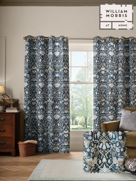William Morris At Home Prussian Blue Lodden Eyelet Curtains (Y17194) | £60 - £130