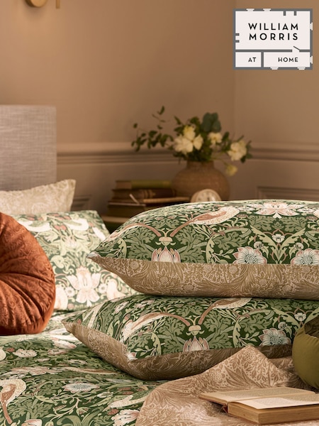 William Morris At Home Set of 2 Nettle Green Strawberry Thief Pillowcases (Y17196) | £30