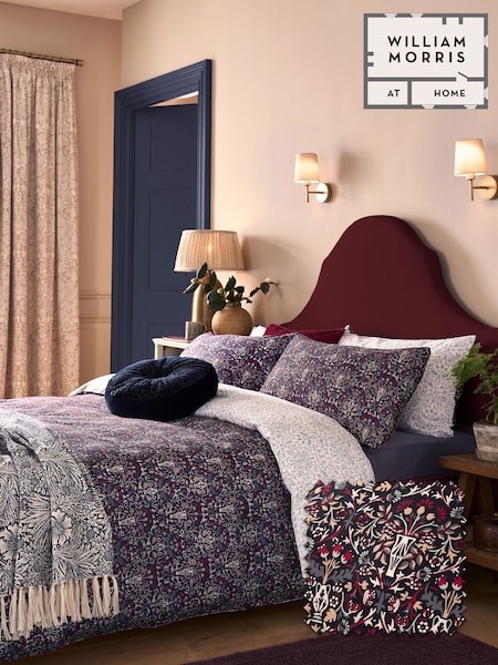 William Morris At Home Indigo or Raspberry Blue Flowerpot 220 Thread Count Duvet Cover and Pillowcase Set (Y17197) | £70 - £125