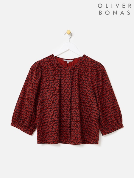 Oliver Bonas Red & Black Heart Print Blouse (Y17198) | £55