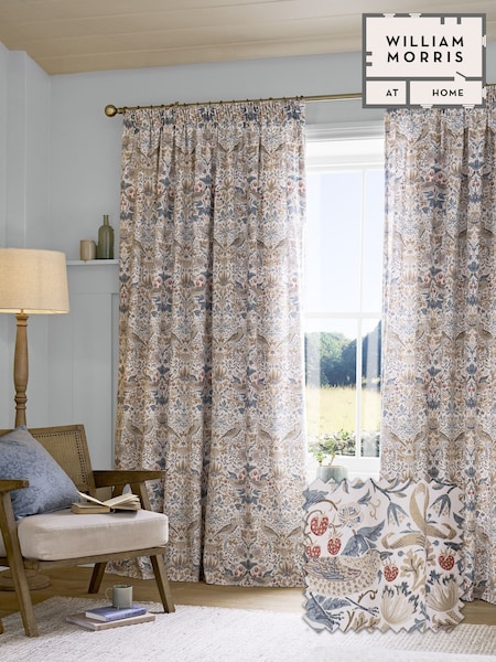 William Morris At Home Hessian Natural Strawberry Thief Pencil Pleat Curtains (Y17202) | £55 - £125