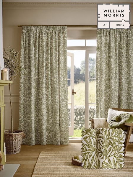 William Morris At Home Olive Green Original Willow Pencil Pleat Curtains (Y17205) | £55 - £125
