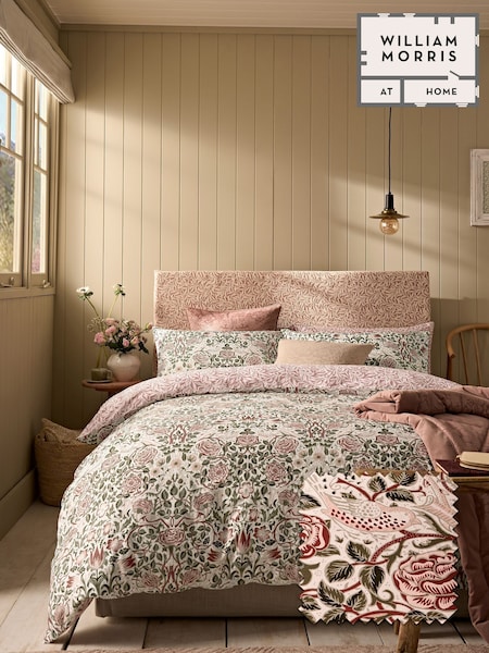 William Morris At Home Brick Pink or Sage Green Rose 220 Thread Count Duvet Cover and Pillowcase Set (Y17206) | £70 - £125