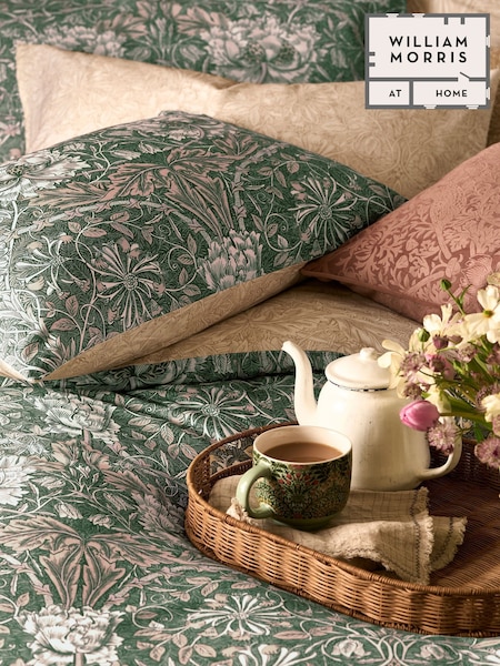 William Morris At Home Set of 2 Sage or Plaster Green Honeysuckle And Tulip 220 Thread Count Pillowcases (Y17209) | £30
