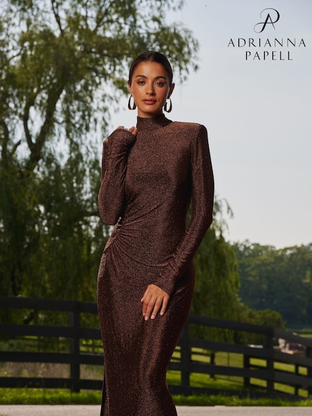Adrianna Papell Metallic Knit Brown Dress (Y17310) | £159