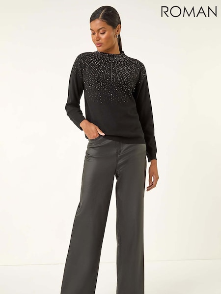 Roman Black Hotfix Crew Neck Knit Jumper (Y17318) | £42