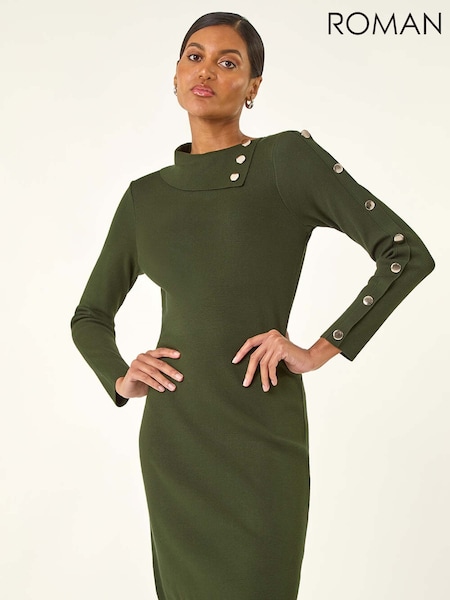 Roman Green Button Detail Roll Neck Jumper Dress (Y17320) | £50