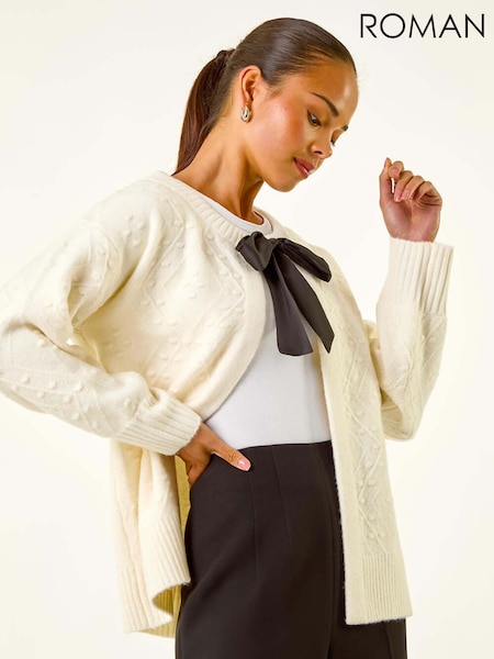 Roman White Petite Tie Front Knit Cardigan (Y17416) | £42