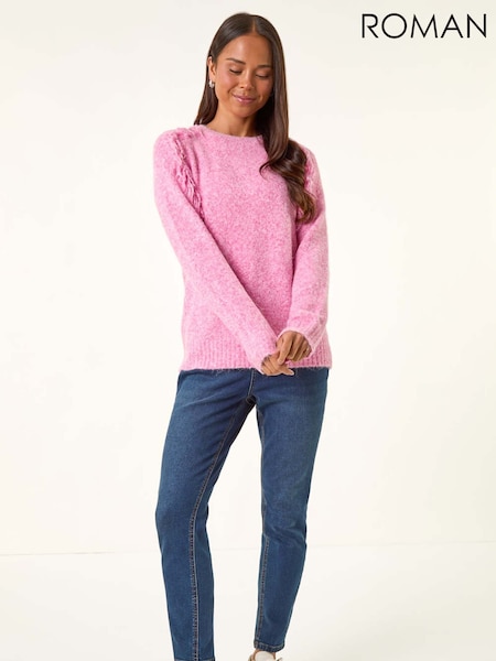Roman Pink Petite Fringe Shoulder Knit Jumper (Y17423) | £40