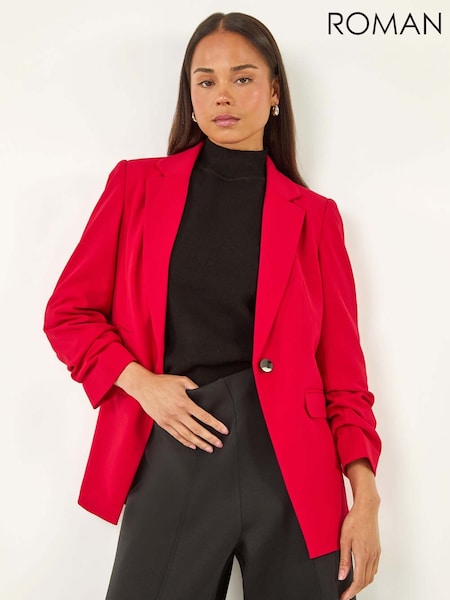 Roman Red Petite Ruched Buttoned Blazer (Y17431) | £60