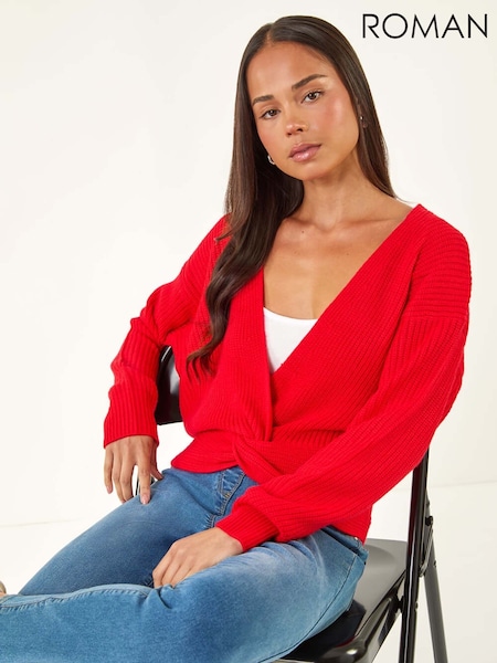 Roman Red Petite Twist Front Knit Cardigan (Y17436) | £32