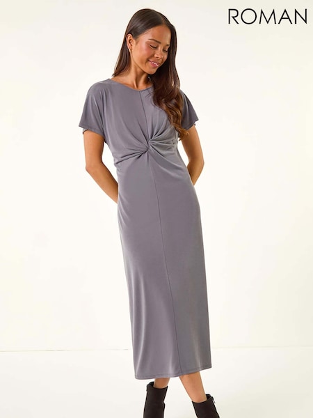 Roman Grey Petite Twist Front Midi Dress (Y17438) | £42