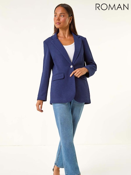 Roman Blue Petite Textured Buttoned Blazer (Y17457) | £55