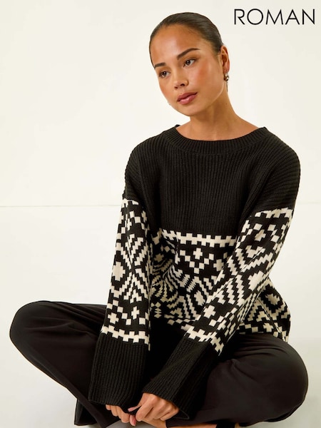 Roman Black Petite Diamond Geometric Knit Jumper (Y17468) | £42