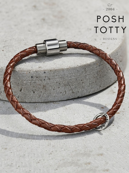 Posh Totty Designs Men's Personalised Fine Leather Message Bracelet (Y17472) | £63