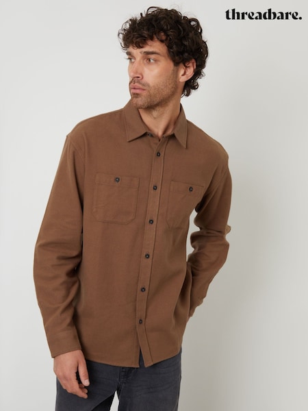 Threadbare Brown Cotton Flannel Relaxed Fit Shirt (Y17479) | £28