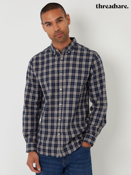 Threadbare Navy Brushed Flannel Check Long Sleeve Shirt (Y17492) | £22
