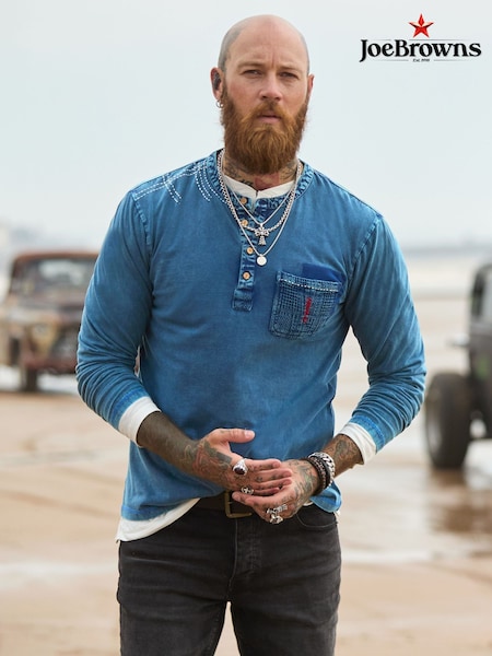 Joe Browns Blue Indigo Washed Henley T-Shirt (Y17661) | £44