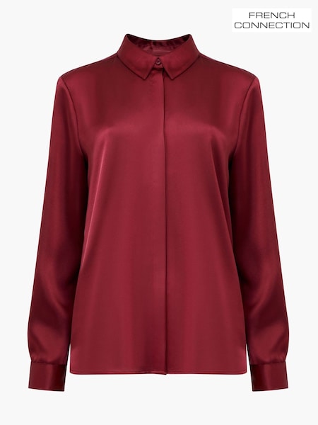 French Connection Red Irina Satin Long Sleeves Shirt (Y17666) | £65