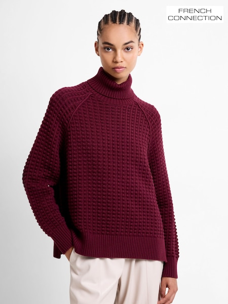 French Connection Red Keya Popcorn Long Sleeves High Neck Jumper (Y17680) | £69