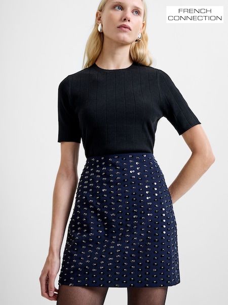 French Connection Blue Sherry Embellished Mini Skirt (Y17682) | £79